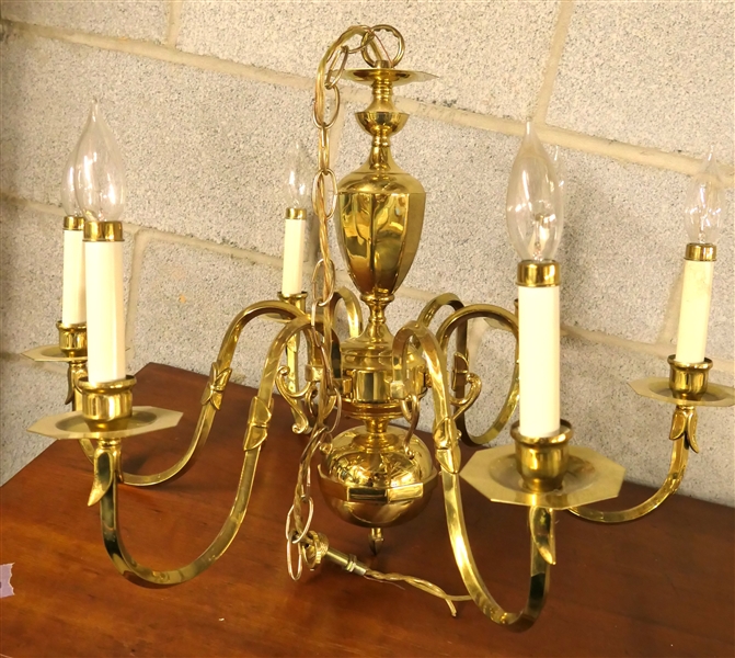 6 Light Polished Brass Chandelier - Measures 24" Across