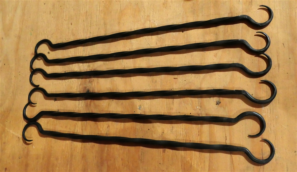 6 Hand Forged Wrought Iron Twisted Hooks - Hooks on Each End - Each Measures 20 1/2" Long