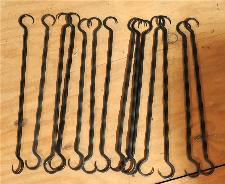 14 Hand Forged Wrought Iron Twisted Hooks - Hooks on Each End - Each Measures Approx 20" 