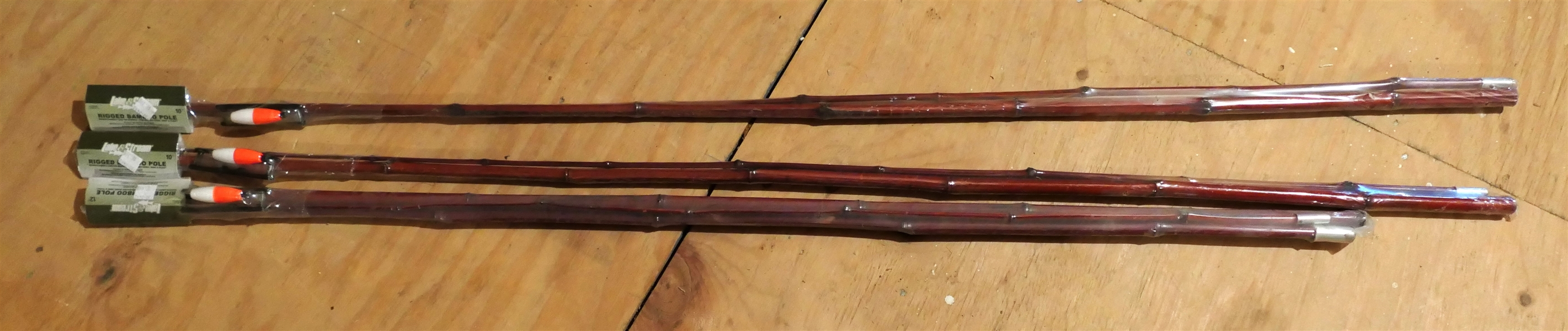 3 New Bamboo Cane Poles with String and Bobbers 