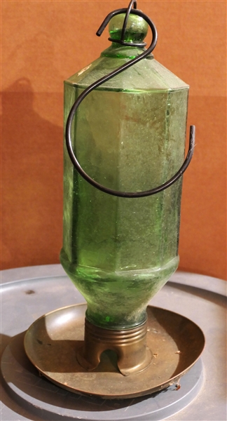 Green Paneled Glass Bird Feeder with Metal Base - Measures 15" Tall 