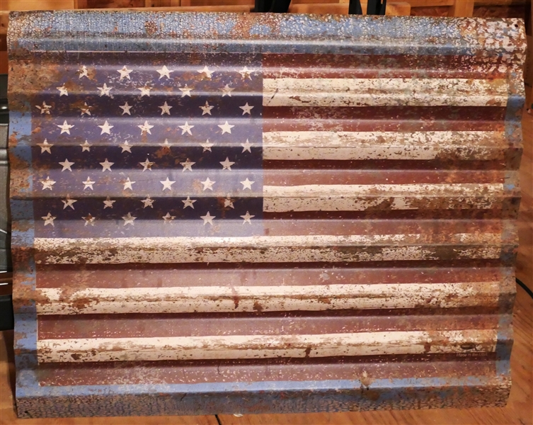 American Flag Painted on Galvanized Panel - Measures 30" by 37 1/2" 