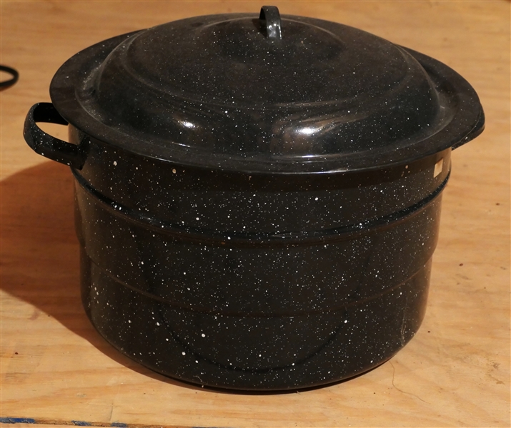 Blue Enamel Canner with Lid and Rack 