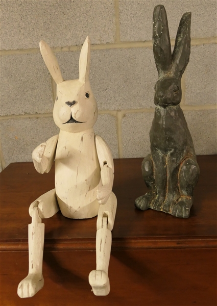 Garden Supply Company 16" Brown Sitting Rabbit and White Wooden Rabbit with Jointed Arms and Legs 