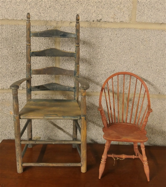 2 Doll Chairs - Ladderback and Windsor Style - Ladder Back Measures 15" Tall