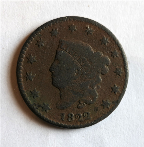 1822 US Large One Cent Coin 