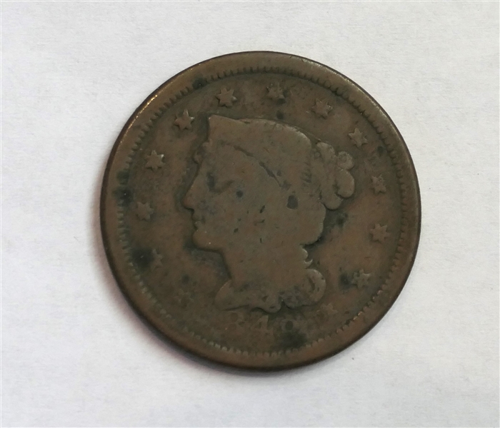 1848 US Large One Cent Coin 