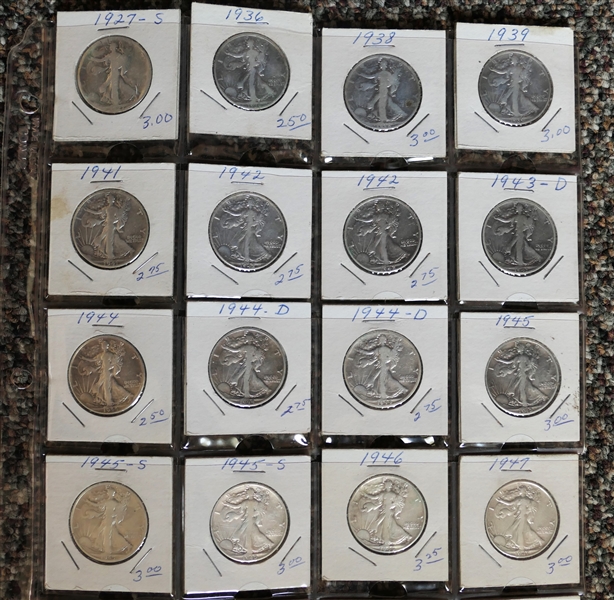 16 - Liberty Walking  Silver Half Dollars 