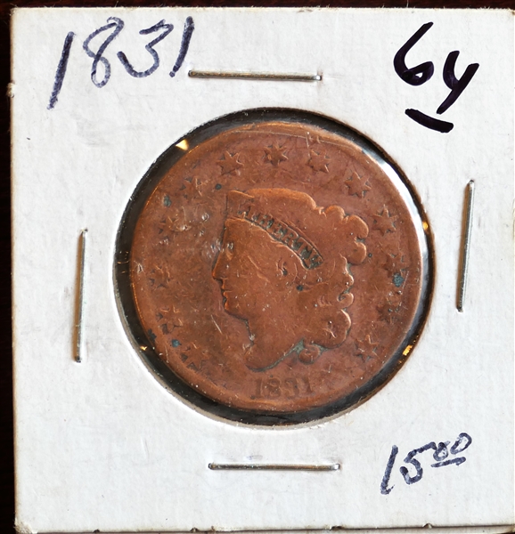 1831 Unites States Large One Cent Coin 