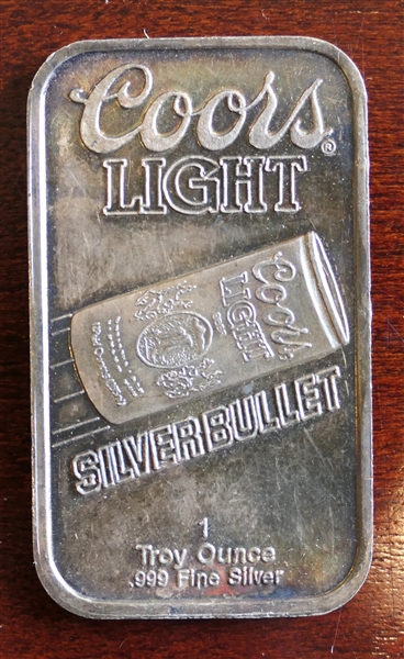 Coors Light "Silver Bullet" .999 Fine Silver 1 Troy Ounce Bar - Sunshine Mining Company