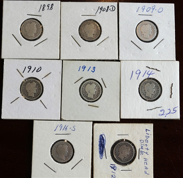 8 Barber Silver Dimes 