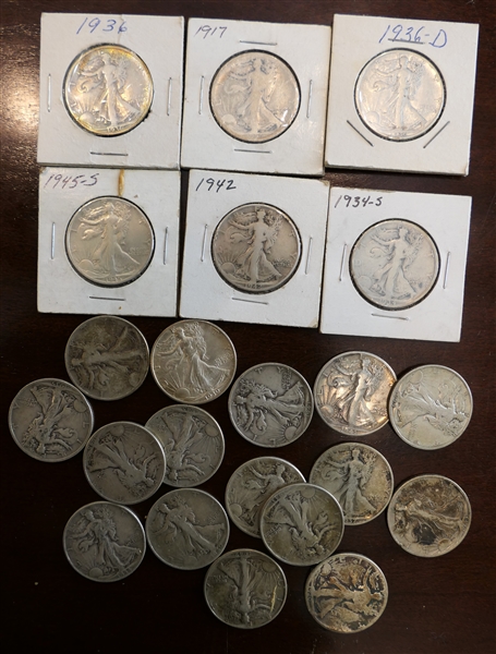 22 - Silver Liberty Walking Half Dollars 