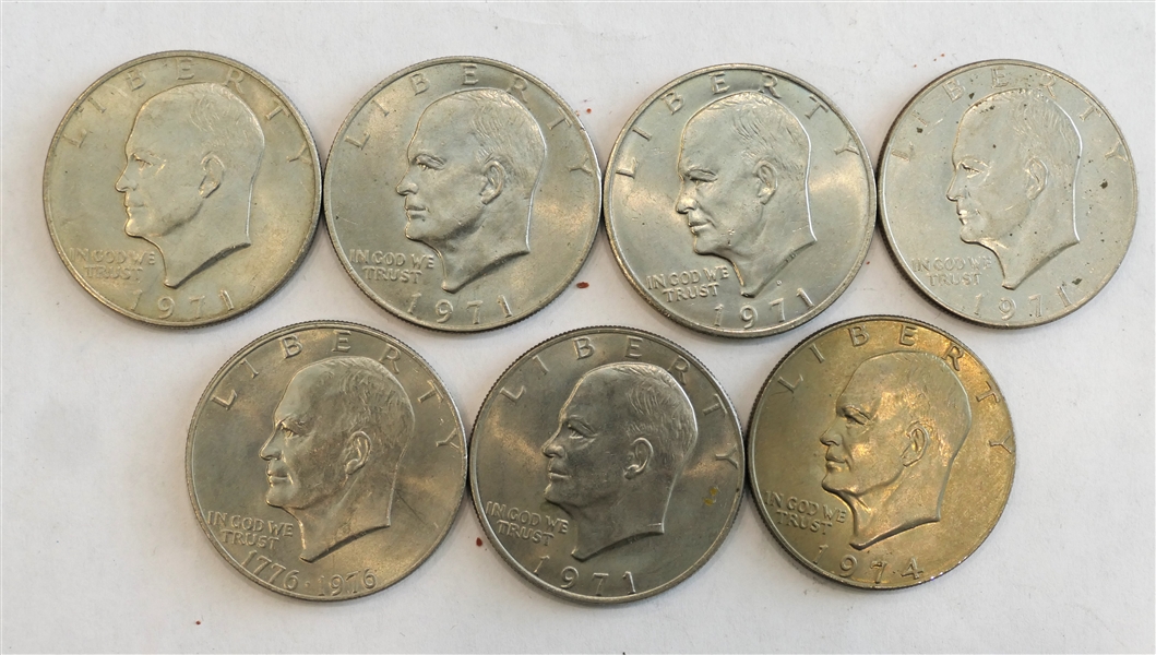 7 Eisenhower Dollars - 1 Bicentennial, 5  - 1971, and 1 1974 