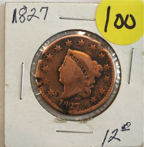 1827 United States Large One Cent Coin 