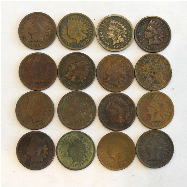 16 Indian Head Pennies - Various Dates