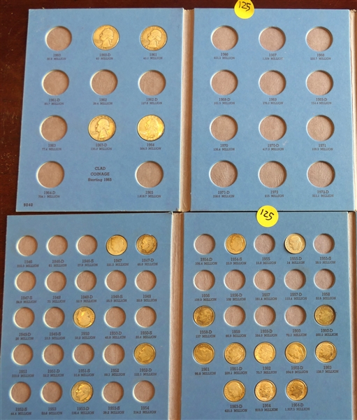 Roosevelt Dime Collection and Washington Quarter Collection Folders - 17 Silver Roosevelt Dimes and 4 Silver Quarters