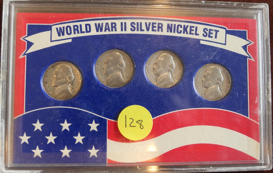 World War II Silver Nickel Set - 1942, 1943, 1944, and 1945 - War Time Silver Nickels in Hard Case