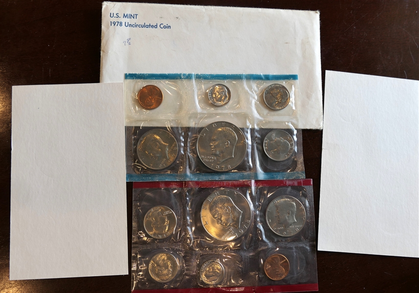 U.S. Mint 1978 Uncirculated Coin Sets  including 2 Dollars, 2 Halves,  2 Quarters, 2 Dimes, 2 Nickels, and 2 Pennies