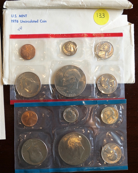 U.S. Mint 1976 Uncirculated Coin Sets - 2 Dollars, 2 Halves, 2 Quarters, 2 Nickels, 2 Pennies