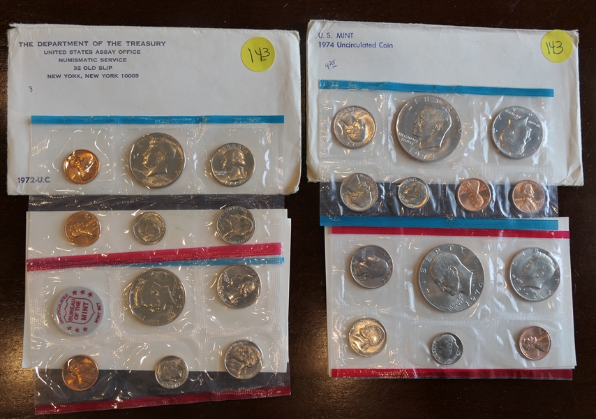 1972 and 1974 U.S. Treasury Department Uncirculated Mint Sets - Denver and Philadelphia Sets 