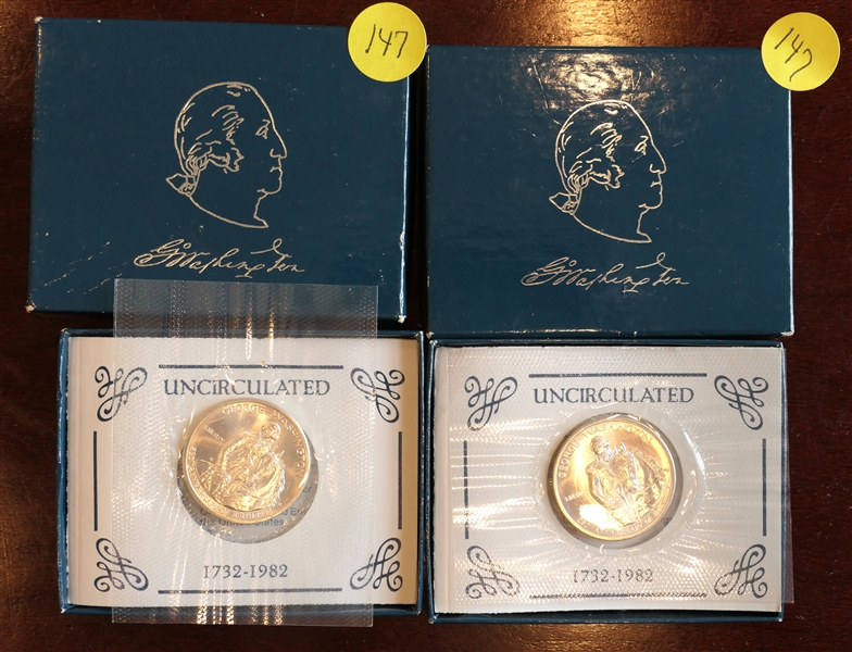 2 - "The George Washington Silver Commemorative Half Dollar" Coins - Each Coin is .3617 Fine Silver and Weighs .4019 Troy Oz - Both In Original Plastic with Cardboard Outer Boxes