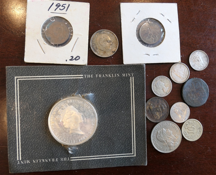 Collection of 12 Foreign Coins including The Franklin Mint Silver - Queen Elizabeth II, Canada, Portugal 