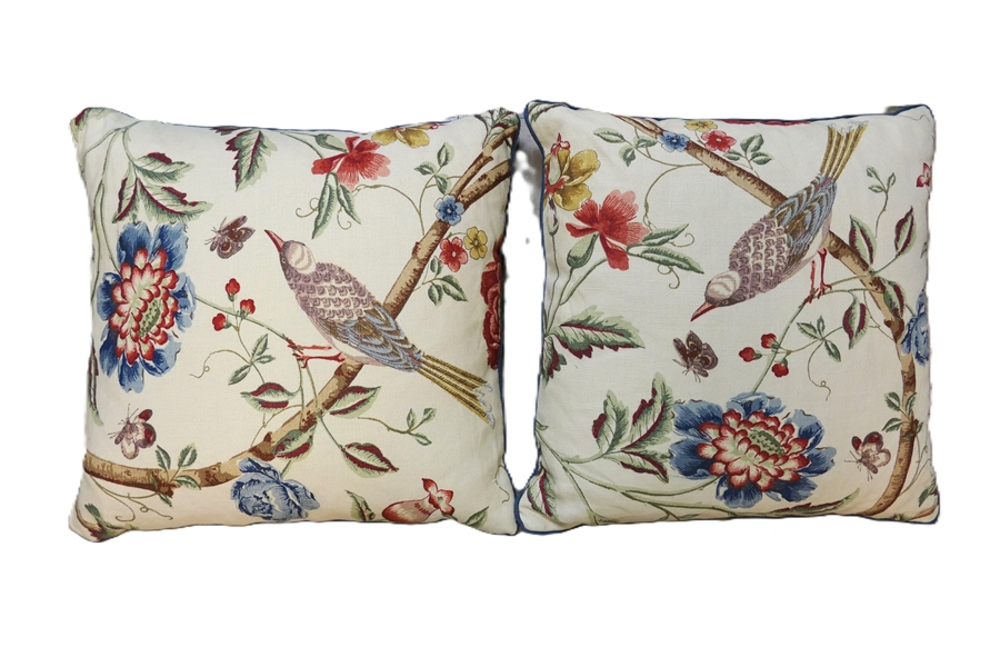 2 Beautiful Down Filled Bird Pillows - Each Measures 20" by 20" 