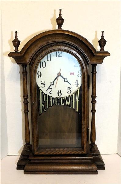 Modern Ridgeway  Mantle Clock in Oak Case - Quartz Movement with Date - Clock Case Measures 27 1/2" Tall 16" by 6" Including Finials