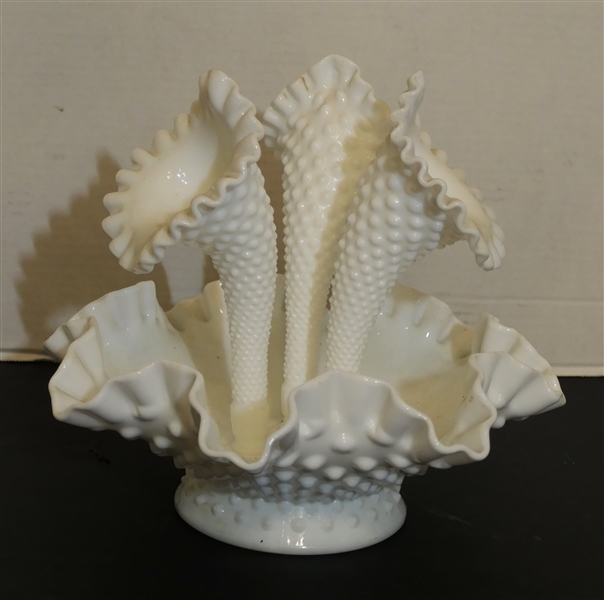 Fenton Hobnail Milk Glass Epergne - Measures 9 1/2" Tall 10" Across - Base Has Been Repaired 