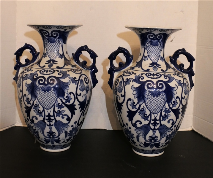 Pair of Blue and White Chinese Mantle Vases - Each Vase Measures 13 1/2" Tall 