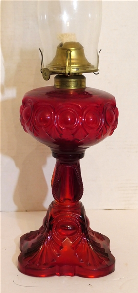 Vintage Ruby Red Bullseye Oil Lamp - Measures 10 1/2" to Burner