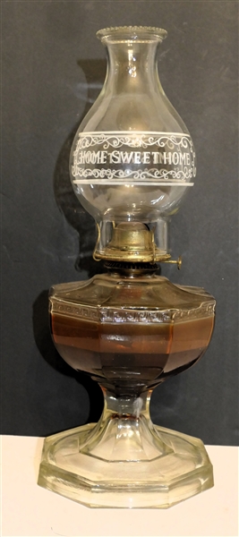 Roman Key Oil Lamp with Home Sweet Home Chimney - Lamp Measures 9 1/2" To Burner