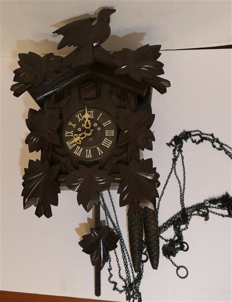 Poppo Cuckoo Clock with Carved Bird and Leaves -Japan Movement -  Measures 14" Tall 