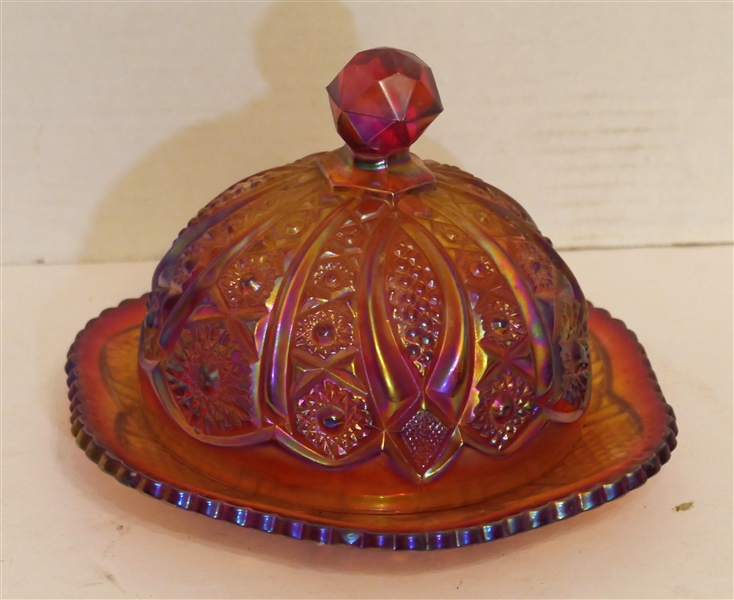 Indiana Glass - Heirloom Sunset - Amberina Butter Dish / Dome - Measures 7" across 5" Tall 