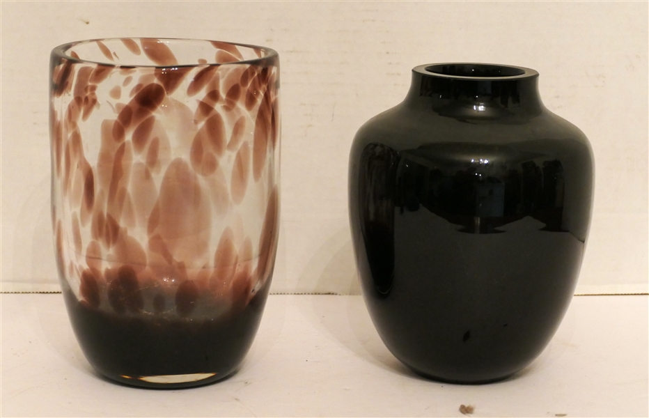 Amethyst Glass Vase and Art Glass Vase with Purple Design - Art Glass Vase Measures 7" Tall Amethyst Vase Measures 6"