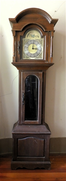 Tall Case Clock with Franz Hermle Movement - Sailing Ship Dial -  Clock Is Missing Pendulum - Clock Measures 73 1/2" Tall 19" by 11" 