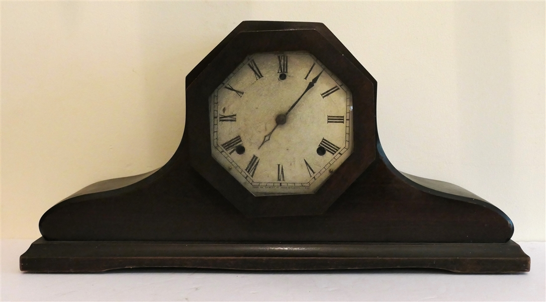 Gilbert Mantle Clock in Mahogany Case - Octagon Dial - with Pendulum - Clock Measures 10" Tall 20" by 5" 