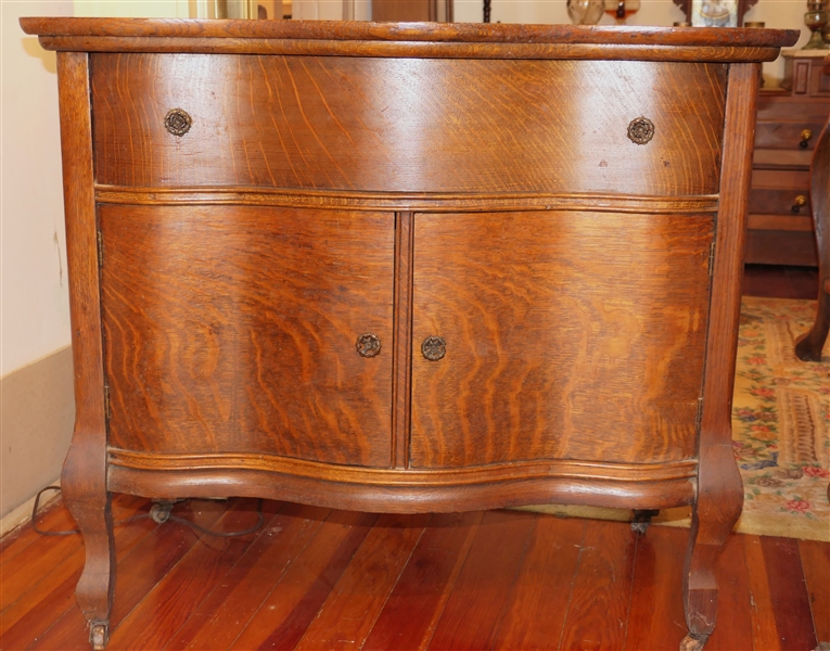 Quarter Sawn Oak Serpentine Front Wash Stand - Single Drawer Over Double Door Cabinet - Measures 31" tall 36" by 20" 