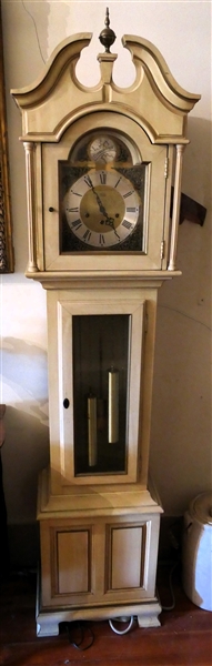 Antique White Painted Ridgeway Tall Case Clock with Key, Pendulum, and Weights - Clock Case Measures 76" tall 17" By 10"