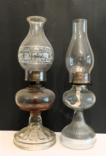 2 Slick Oil Lamps One with Home Sweet Home Chimney 