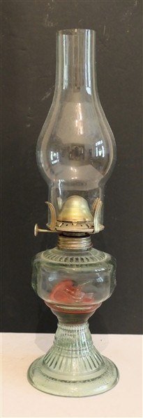 Green Miniature Oil Lamp with Flying Birds - Number 1 Burner - Lamp Measures 6" to Burner