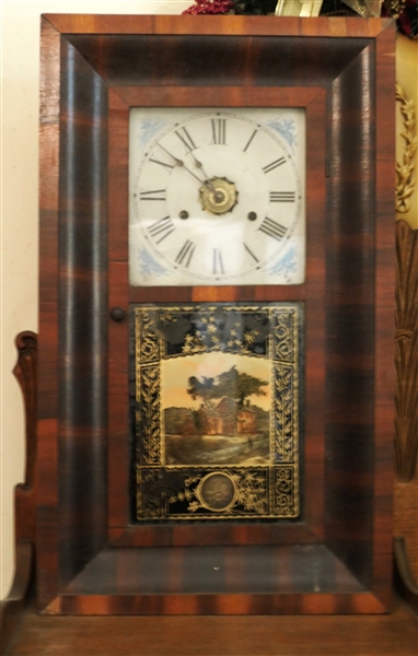 American Exchange Clocks "Favorite" Eight Day Clock with Alarm  - Reverse Painted Glass - Case Measures 26" Tall 15 1/4" by 4 1/8"