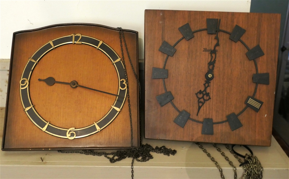 2 Mid Century Wall Clocks - 1 Kieninger - With Rectangular Markers - Missing all Numbers But 1, Other Unbranded - Both Missing Weights 