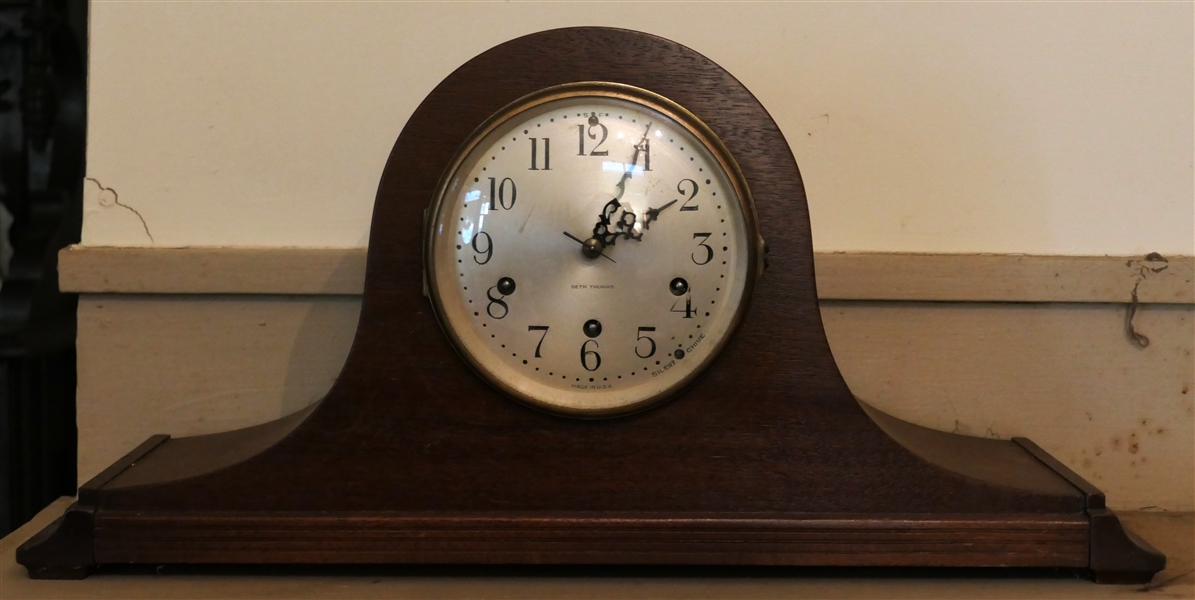 Seth Thomas Chiming Mantel Clock in Nice Mahogany Case -Original Paper Label -  Clock Measures 9" tall 19" Long