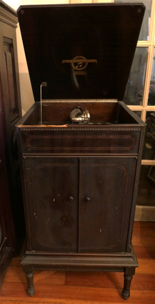 Columbia Floor Model Phonograph in Mahogany Finish Case - Record Storage in Bottom -Case Measures 36 /2" Tall 20" by 21" - Does Not Play 