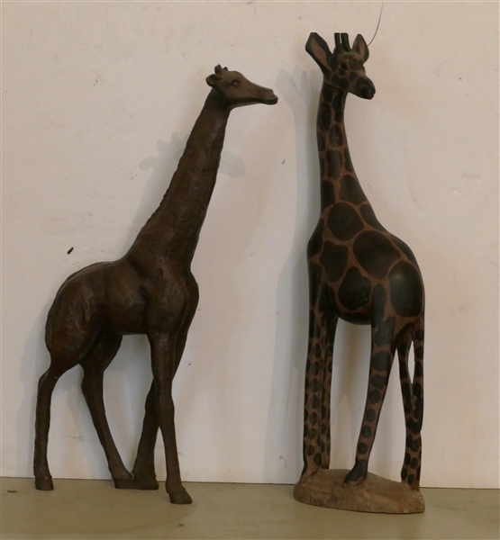 2 Carved Wooden Giraffes - Tallest Measures 11 1/2" Tall 