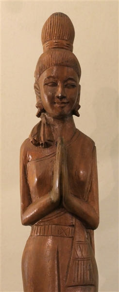 Hand Carved Oriental / Thai Figure - Carved From Single Piece of Wood - Statue Measures 20" tall 