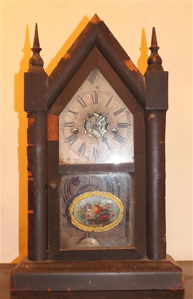 Waterbury Brass Movement Steeple Clock - 30 Hour  Movement - Case Has Some Veneer Missing - Measures 20" tall 11 1/2" by 5"