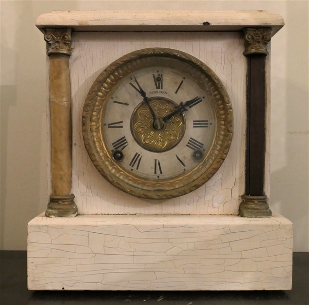 Sessions Mantle Clock - Column Style Front - Fancy Dial - Clock Measures 10 1/2" tall 10" by 6" - Missing 1 Column 