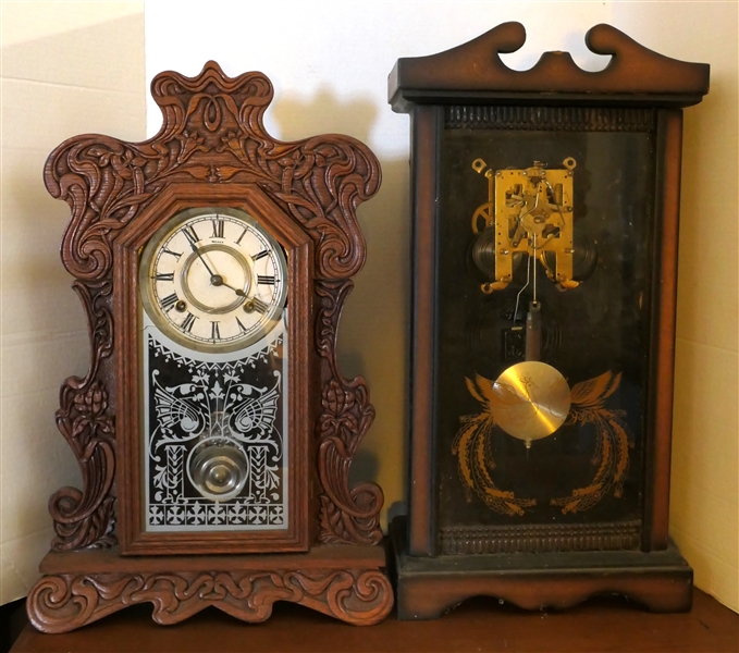 2 Mantle Clocks For Restoration - Fancy Case with Broken Glass and Other Missing Dial - Both With Pendulums and Works